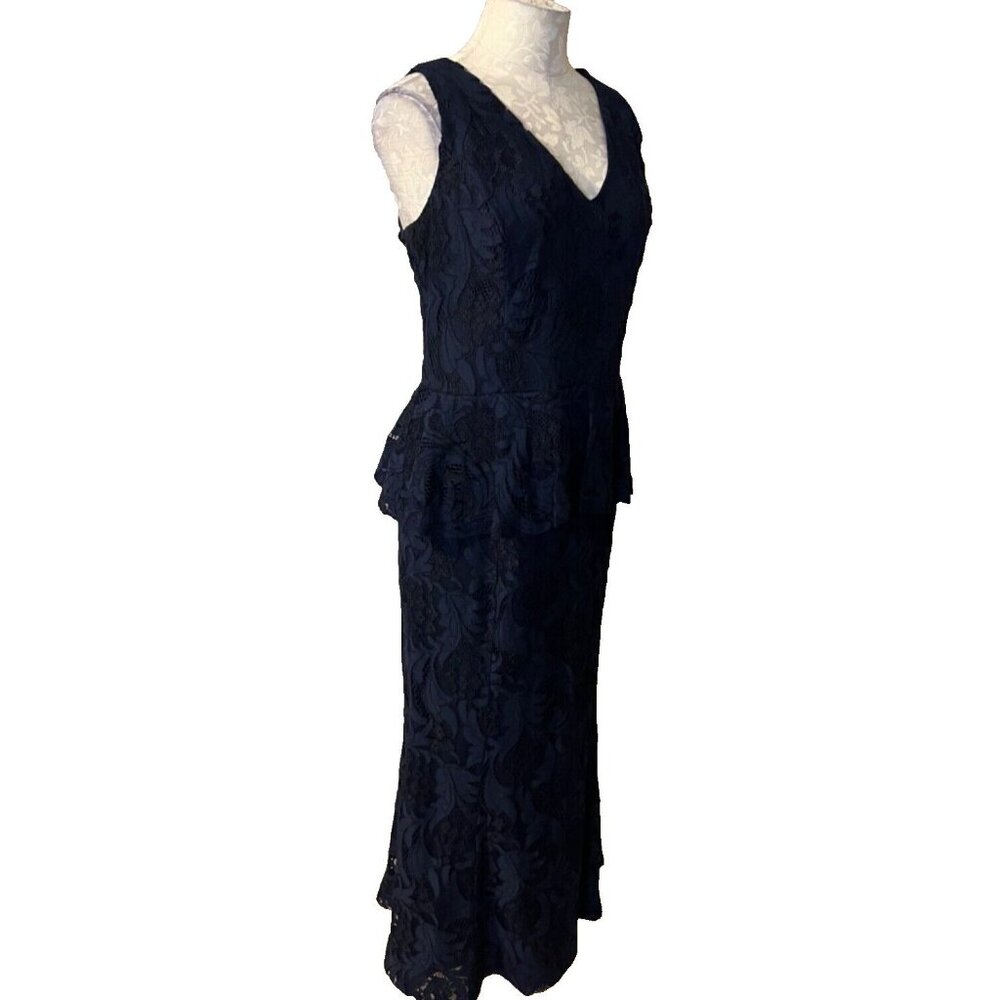 Ralph Lauren Long Formal Kynelle Dress 14 Navy Blue Wedding Party Cruise $270 - Picture 5 of 13
